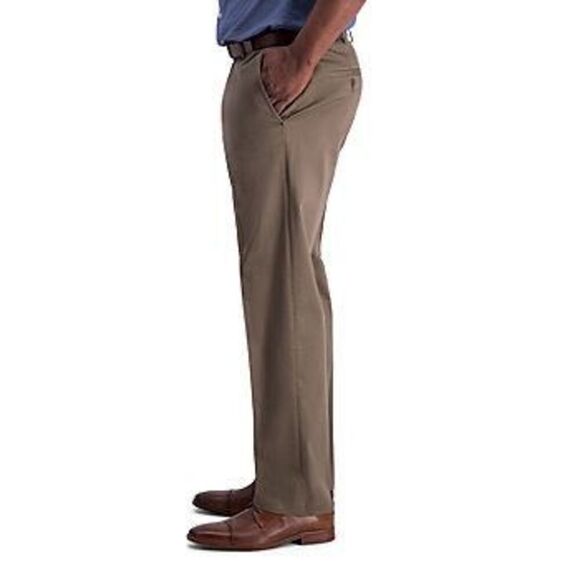 Haggar Mens Iron Free Classic Fit Flat Front Khaki Pant size 34X30 light brown - Picture 3 of 9
